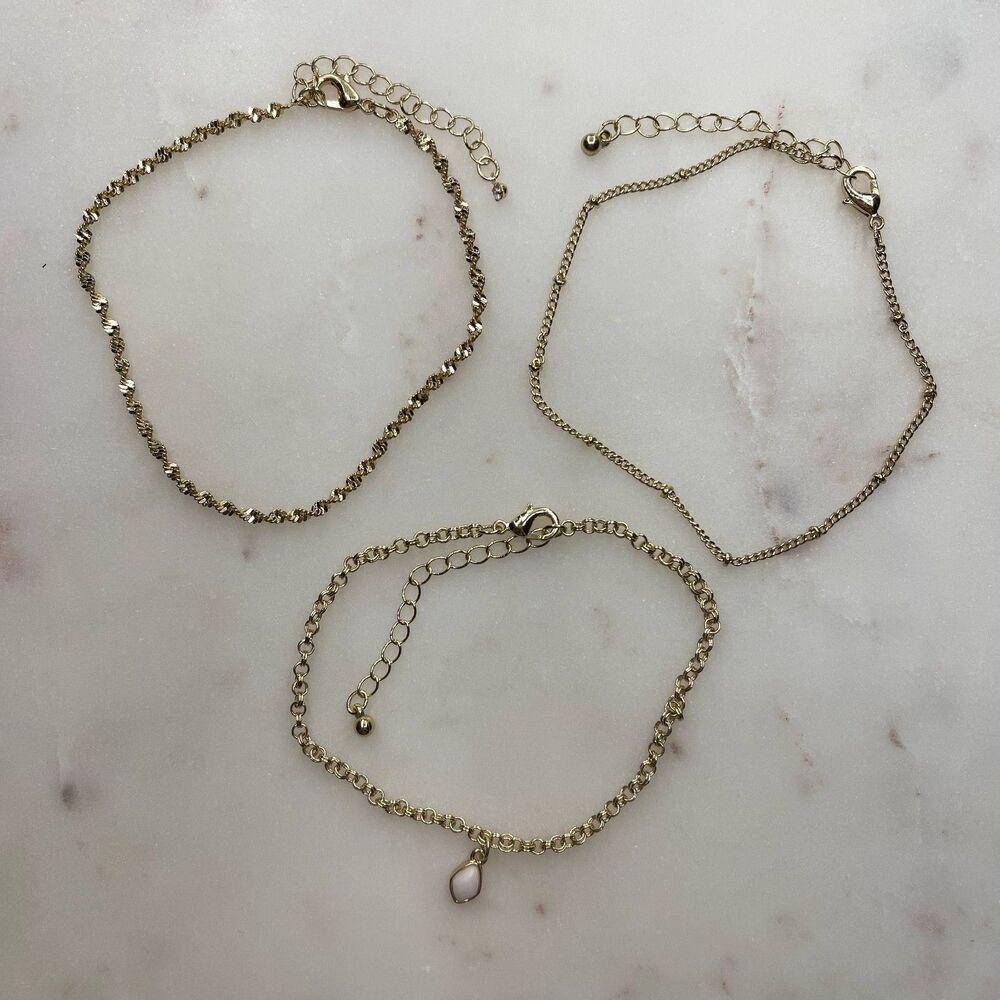 Set of Three Gold Tone Anklets